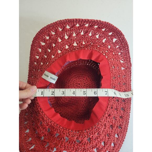 Summer Straw Sun Hat Women's Red Weaved Wide Brim Floppy Party Beach One Size - Picture 4 of 5